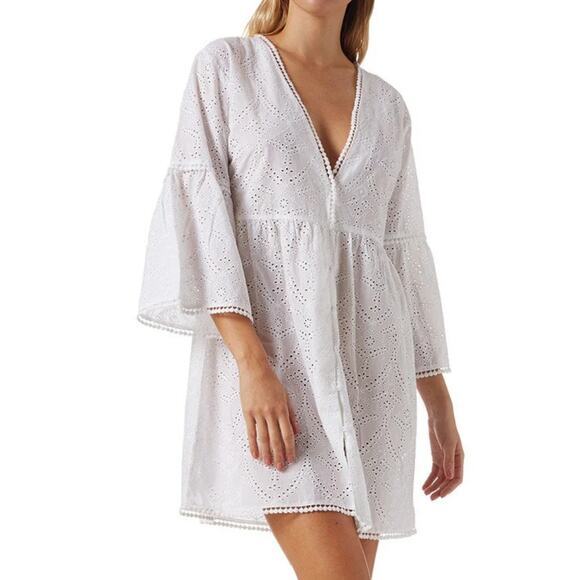 MELISSA ODABASH NWT $260 Beth White Short Caftan‎ Dress Swim cover up XS - Picture 1 of 9